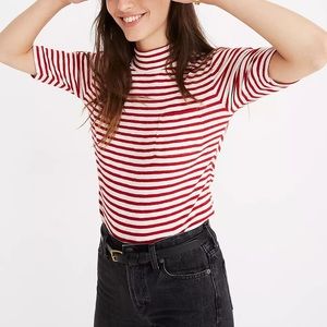 ♻Madewell Mockneck Shirttail Tee in Red Solecito Stripe